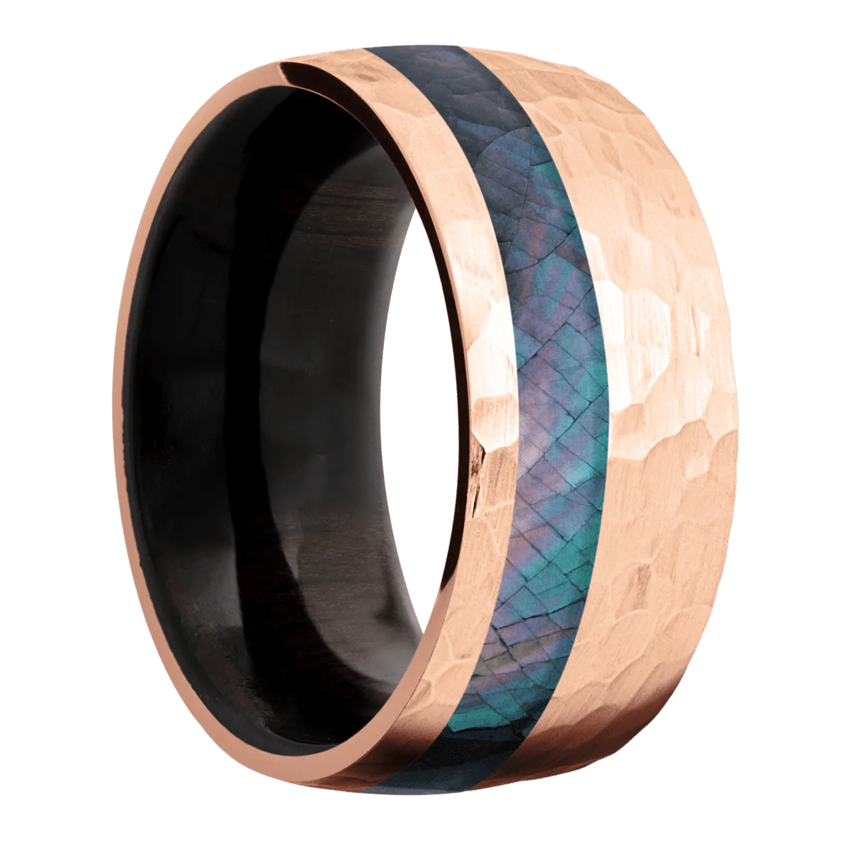 10K Rose Gold + Hammer , Hammer Finish + Ebony