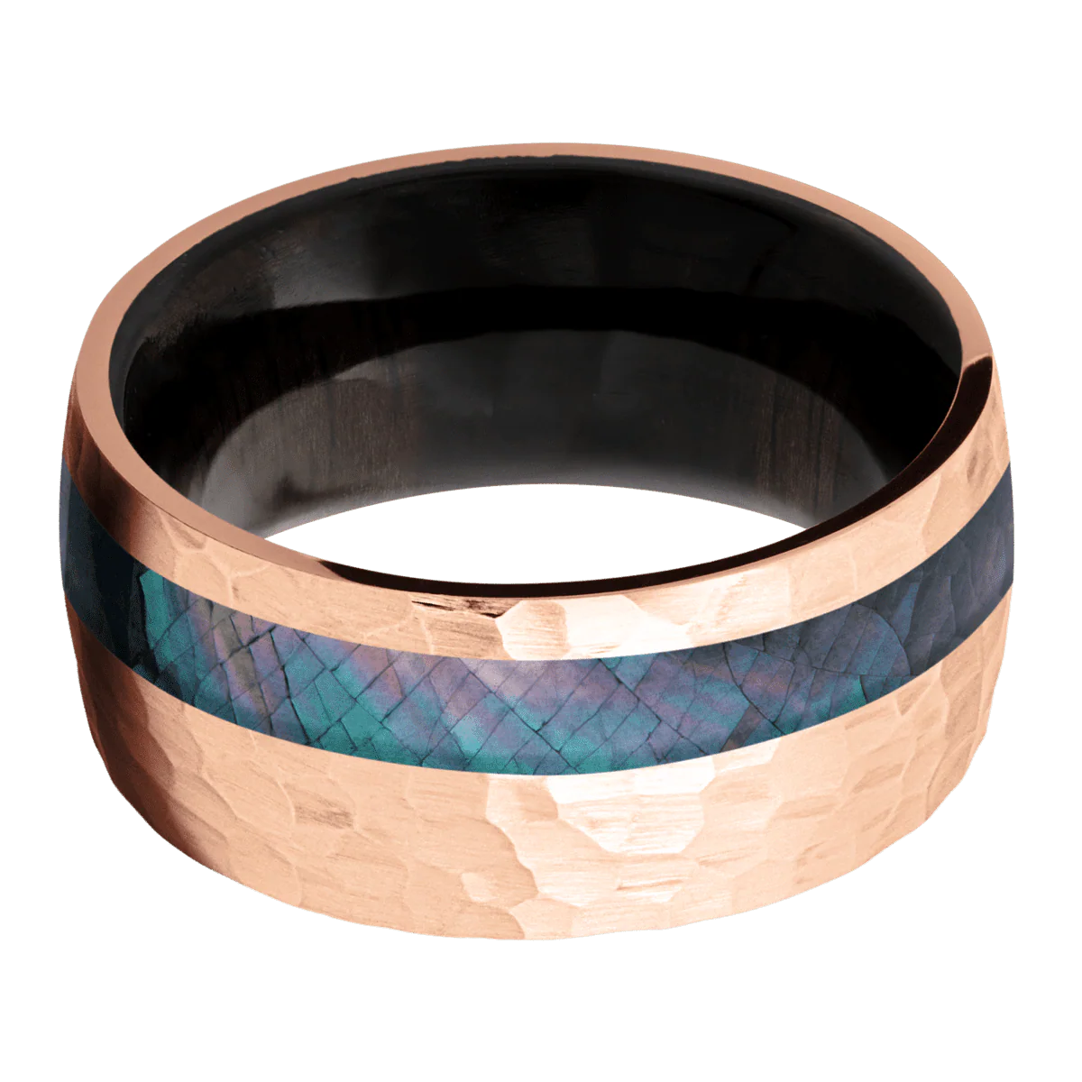 10K Rose Gold + Hammer , Hammer Finish + Ebony - Image 3