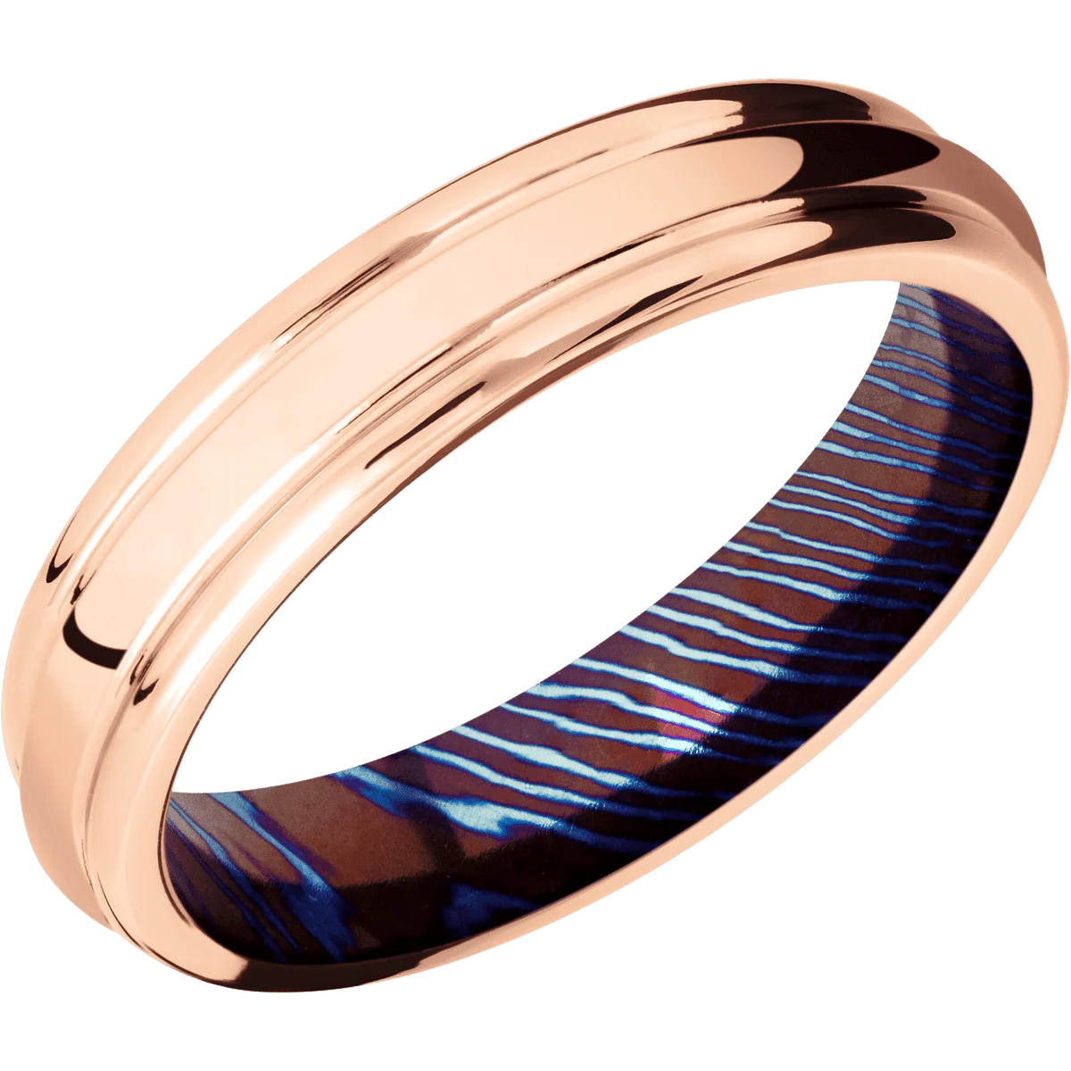 10K Rose Gold + Polish , Polish Finish + Titanium Damascus - Image 2