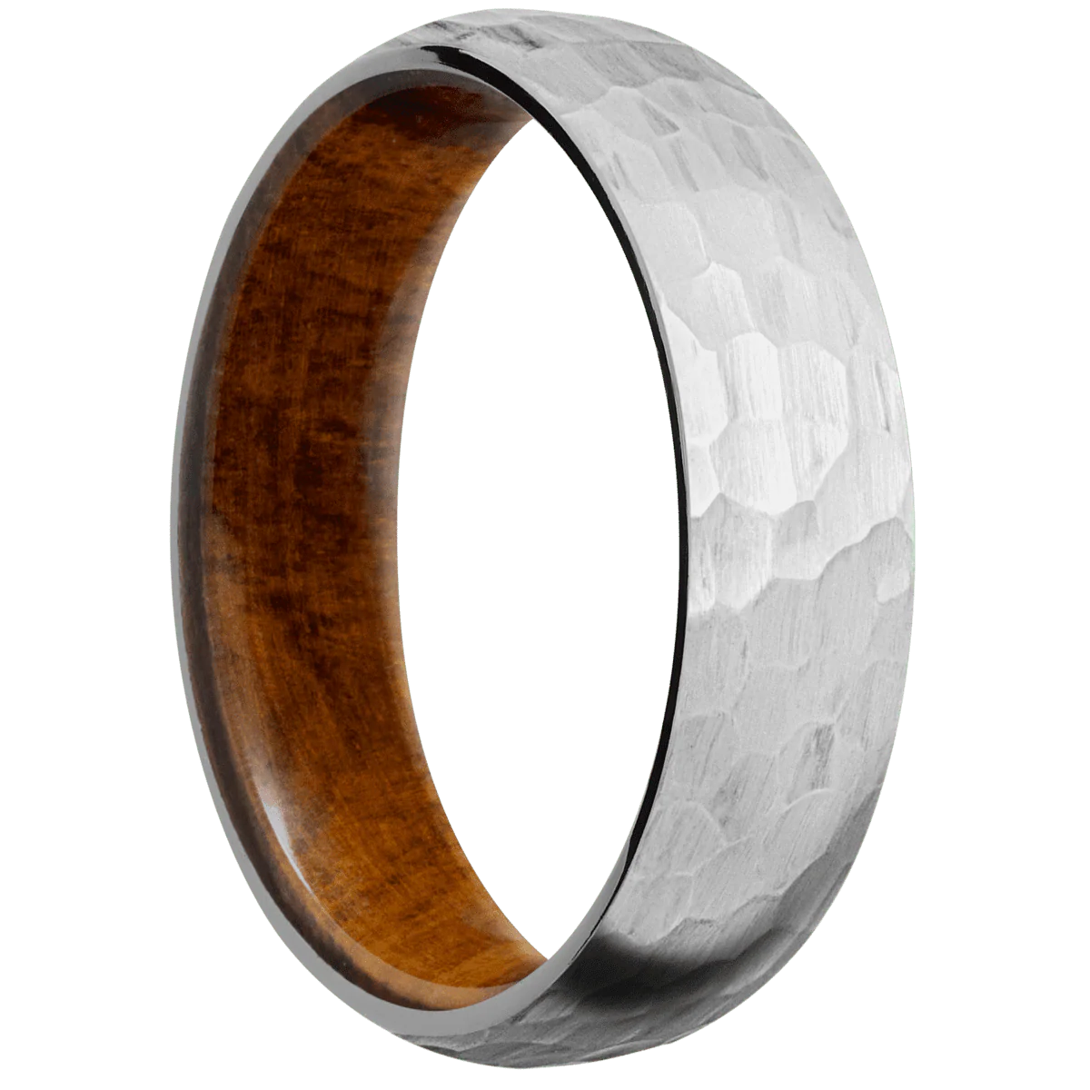 10K White Gold + Hammer Finish + Desert Iron Wood