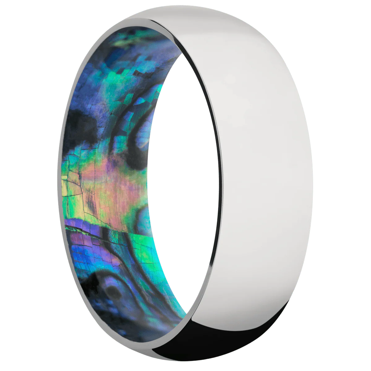 10K White Gold + Polish Finish + Abalone