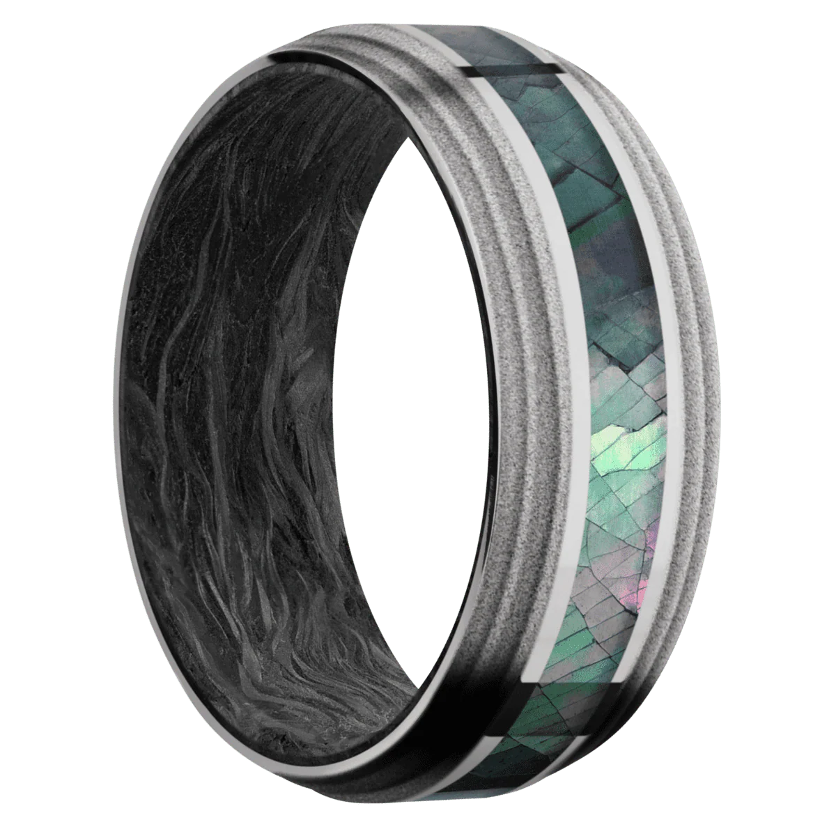 10K White Gold + Polish , Sand Finish + Forged Carbon Fiber