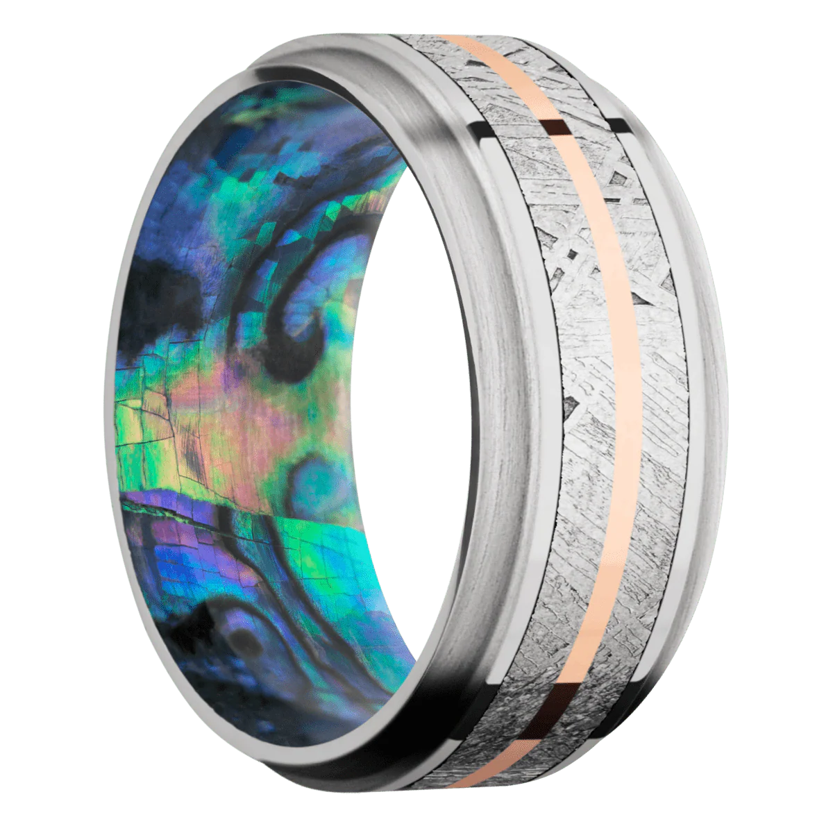 10K White Gold + Polish , Satin Finish + Abalone