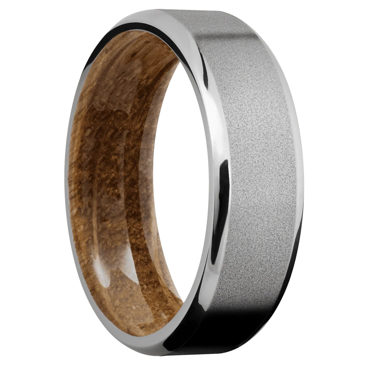 10K White Gold + Sand , Polish Finish + Whiskey Barrel
