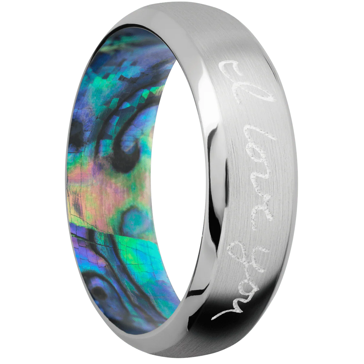 10K White Gold + Satin , Polish Finish + Abalone
