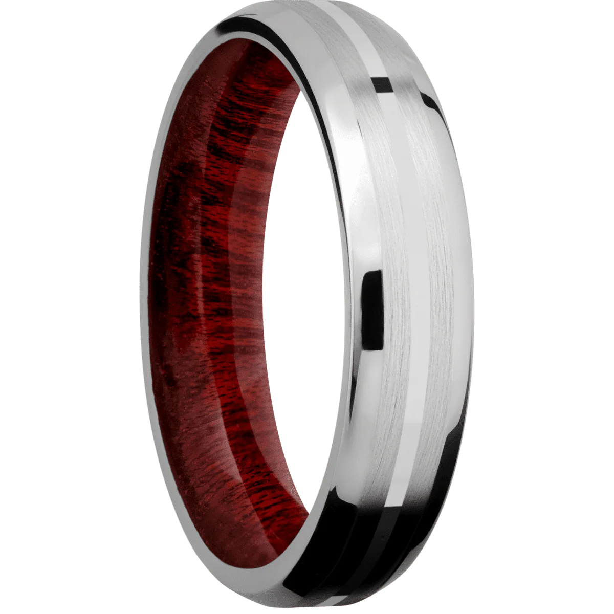 10K White Gold + Satin , Polish Finish + Blood Wood