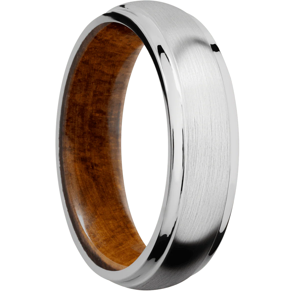 10K White Gold + Satin , Polish Finish + Desert Iron Wood