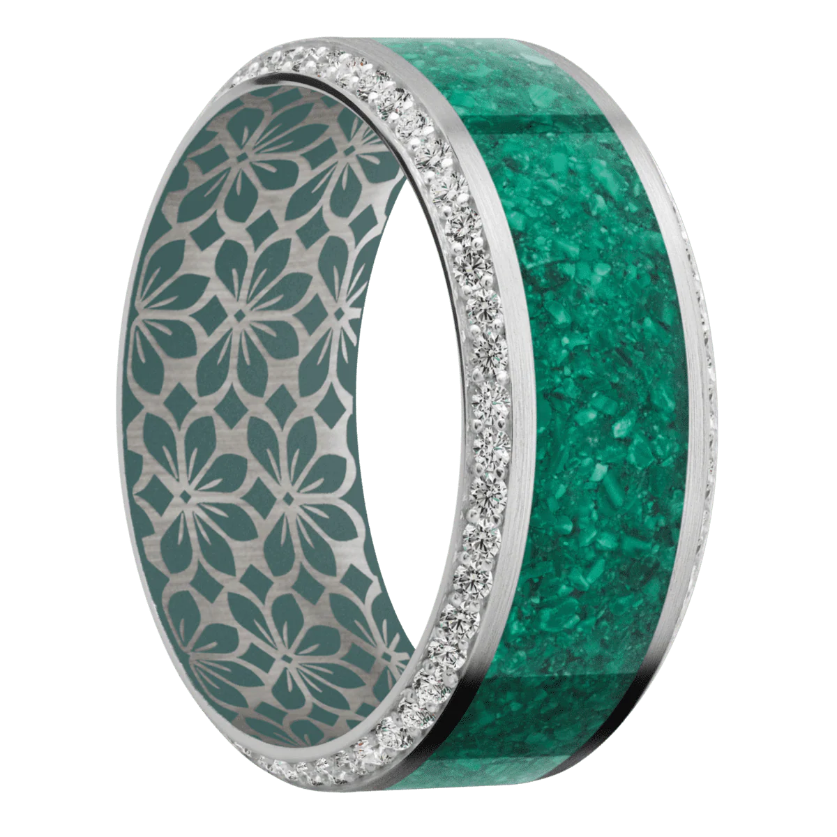 10K White Gold + Satin , Polish Finish + Northern Lights