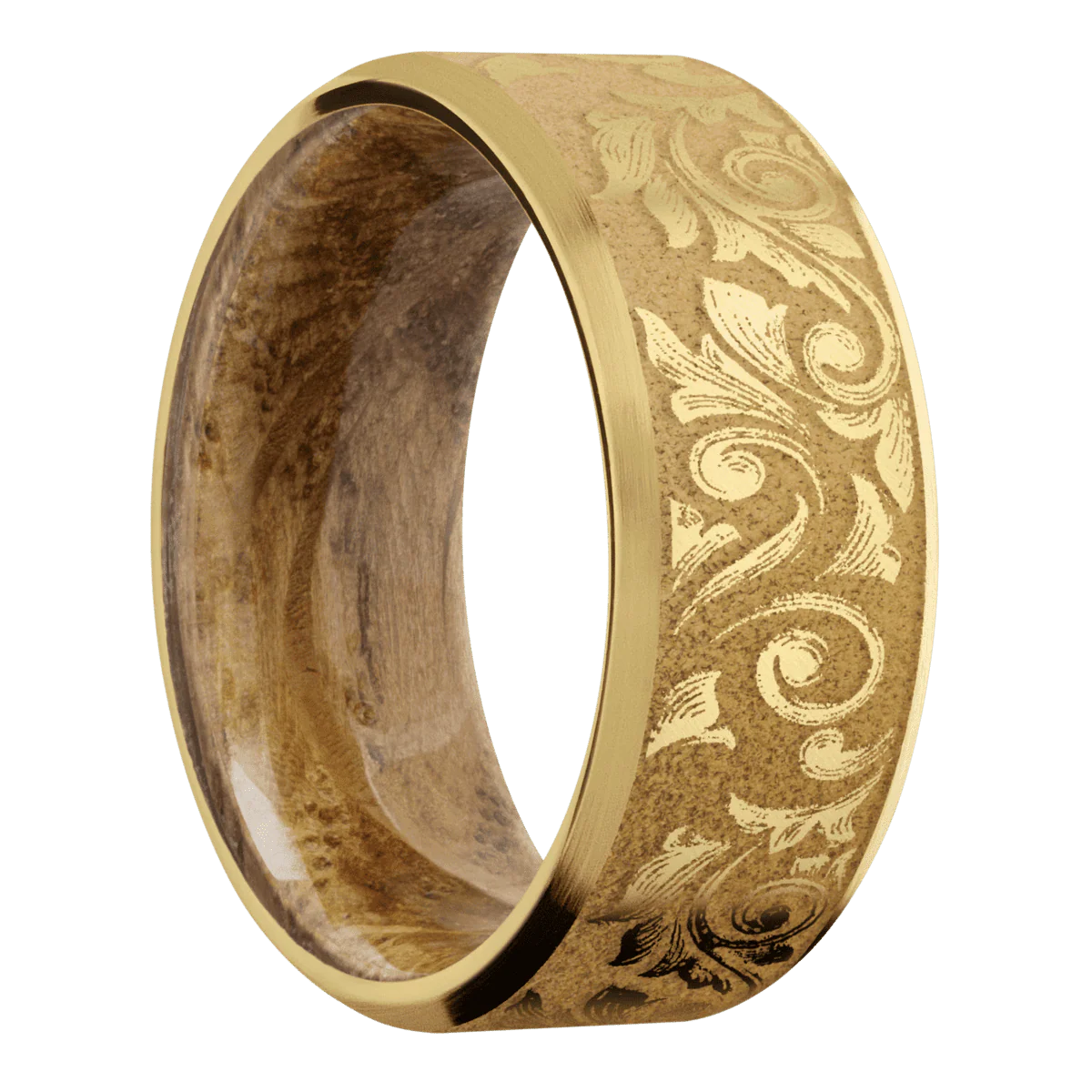 10K Yellow Gold + Anglesatin , Satin Finish + Whiskey Barrel