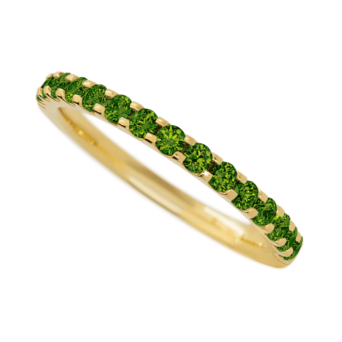 10K Yellow Gold band with 15 Round Lab Green Diamond having TCW-.45 - Image 3