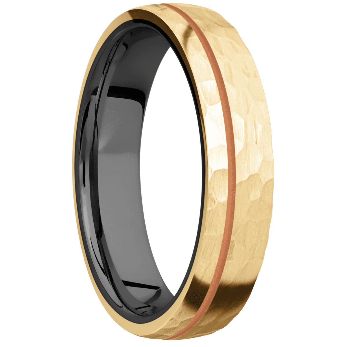 10K Yellow Gold + Hammer , Hammer Finish + Zirconium