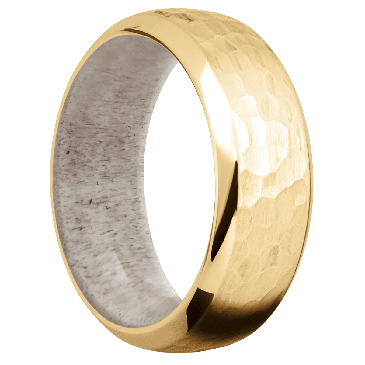 10K Yellow Gold + Hammer , Polish Finish + Antler