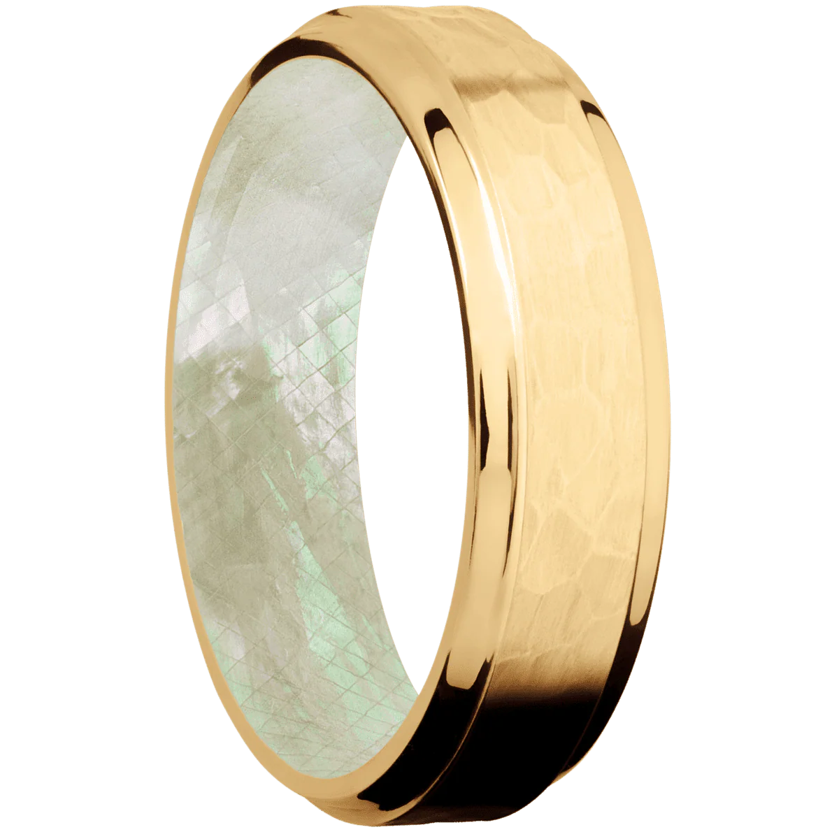 10K Yellow Gold + Hammer , Polish Finish + Freshwater Mother of Pearl