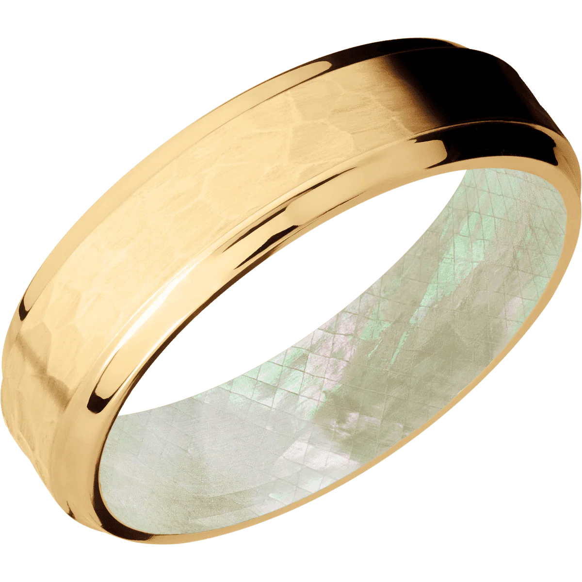 10K Yellow Gold + Hammer , Polish Finish + Freshwater Mother of Pearl - Image 2