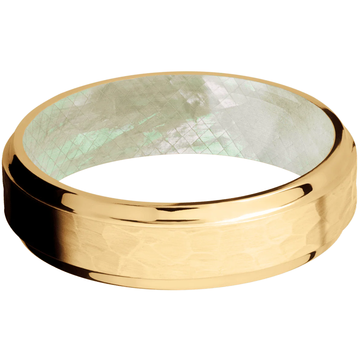 10K Yellow Gold + Hammer , Polish Finish + Freshwater Mother of Pearl - Image 3