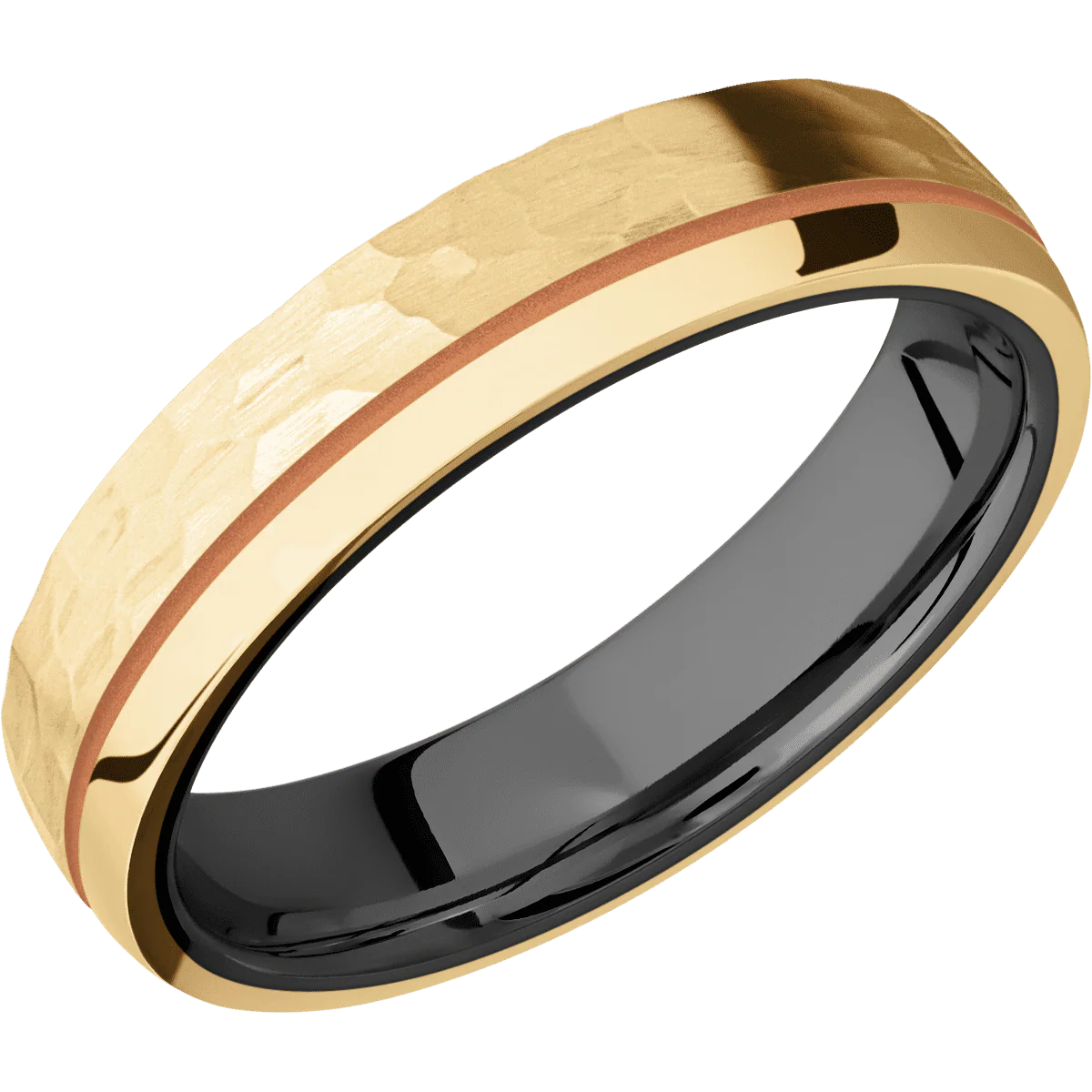 10K Yellow Gold + Hammer , Polish Finish + Zirconium - Image 2