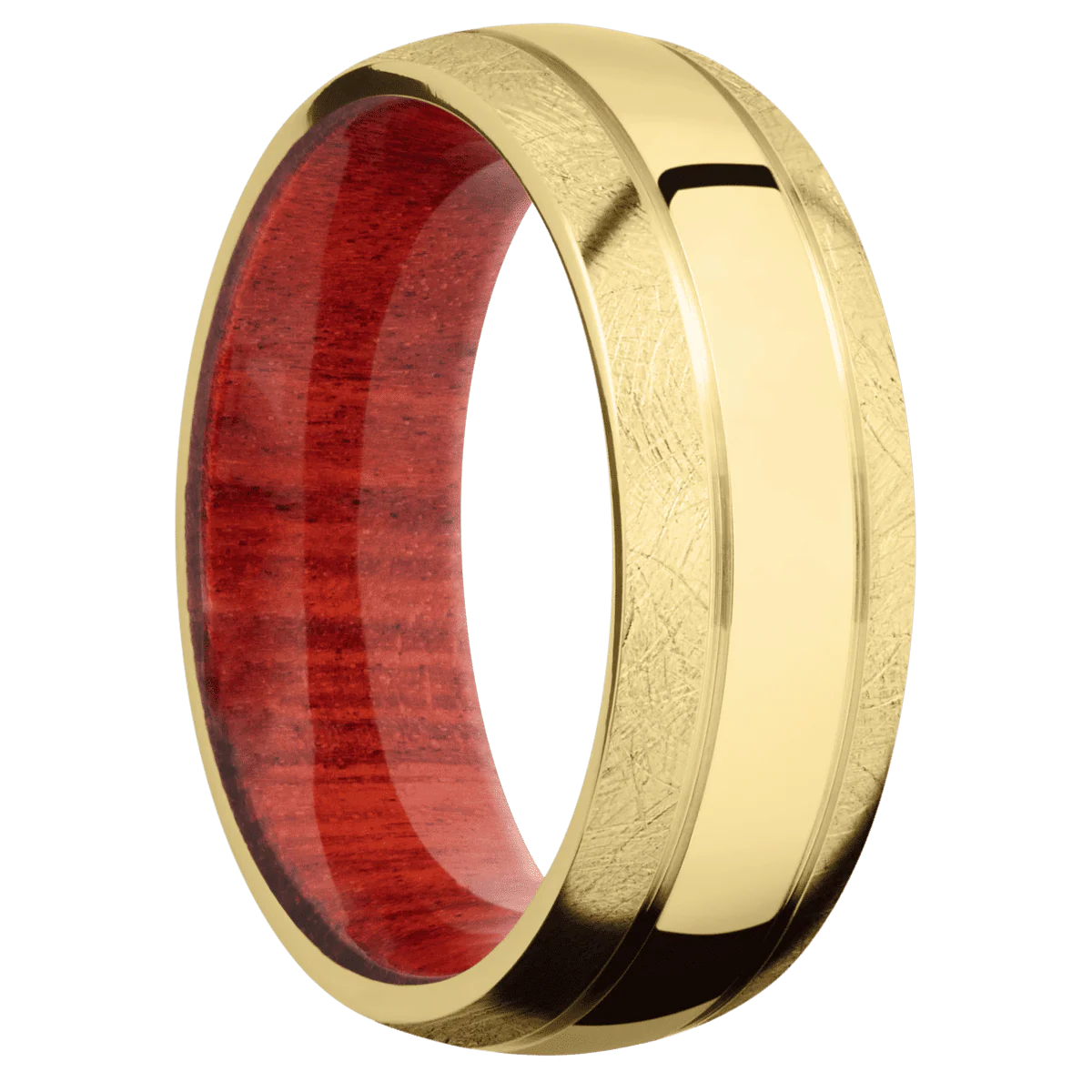 10K Yellow Gold + Polish , Distressed Finish + Red Heart