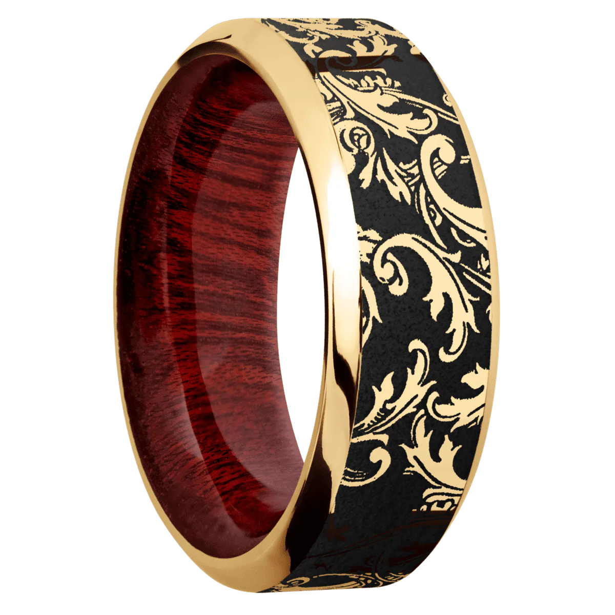 10K Yellow Gold + Polish , Polish Finish + Blood Wood