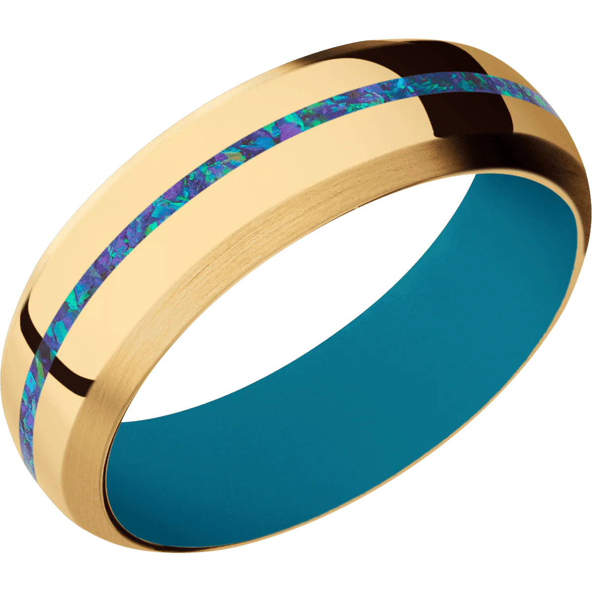 10K Yellow Gold + Polish , Satin Finish + Sea Blue - Image 2