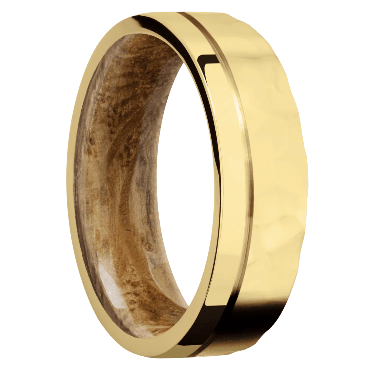10K Yellow Gold + Rockpolish , Polish Finish + Whiskey Barrel