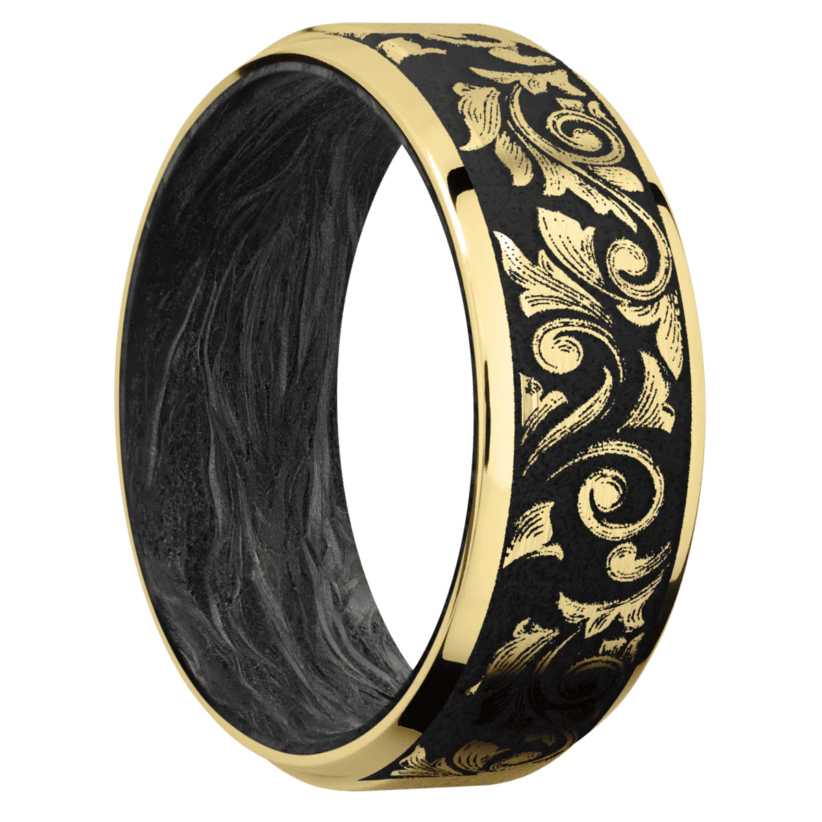 10K Yellow Gold + Satin , Polish Finish + Forged Carbon Fiber