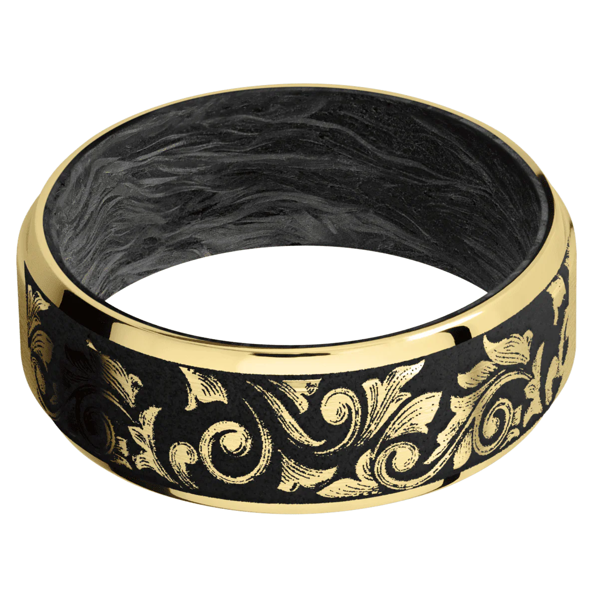 10K Yellow Gold + Satin , Polish Finish + Forged Carbon Fiber - Image 3