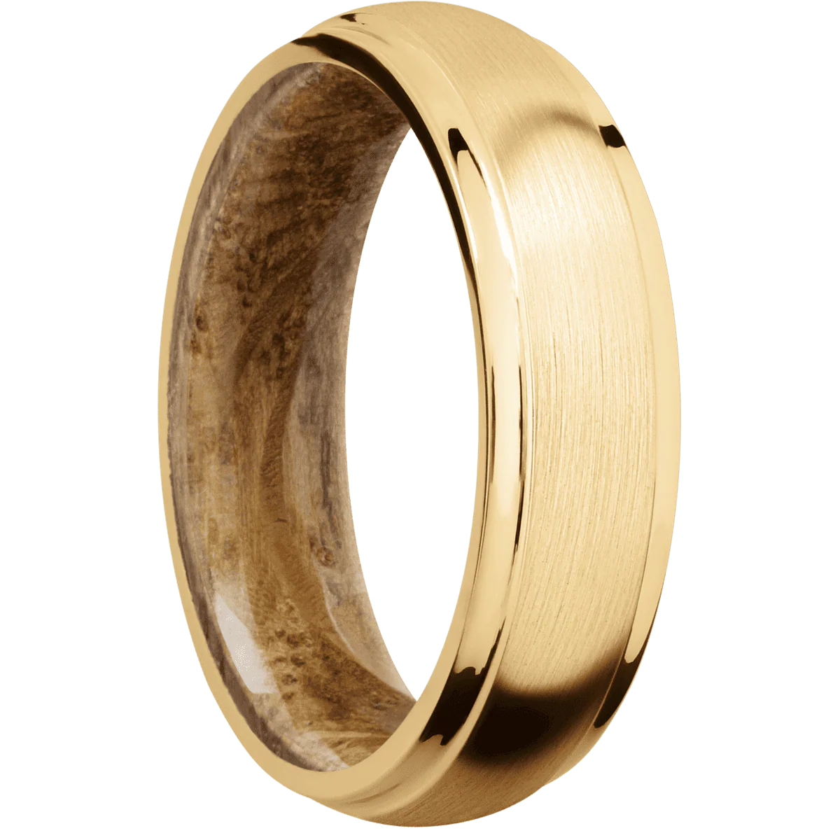 10K Yellow Gold + Satin , Polish Finish + Whiskey Barrel