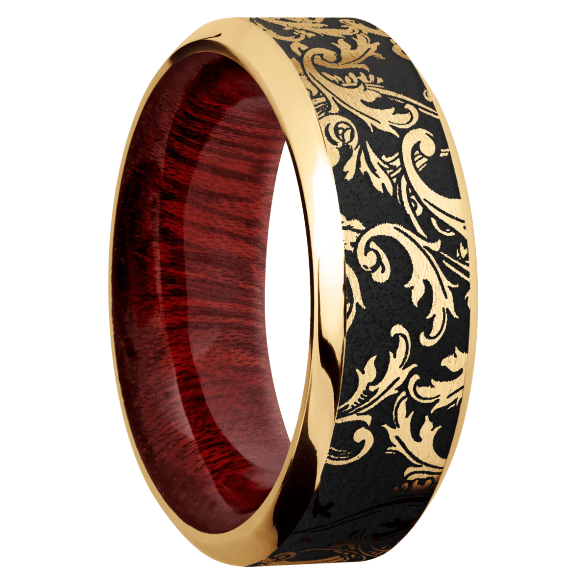 10K Yellow Gold + Stone , Polish Finish + Blood Wood