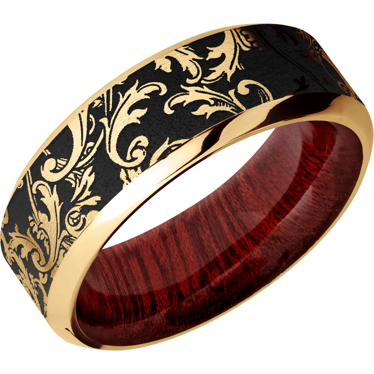 10K Yellow Gold + Stone , Polish Finish + Blood Wood - Image 2