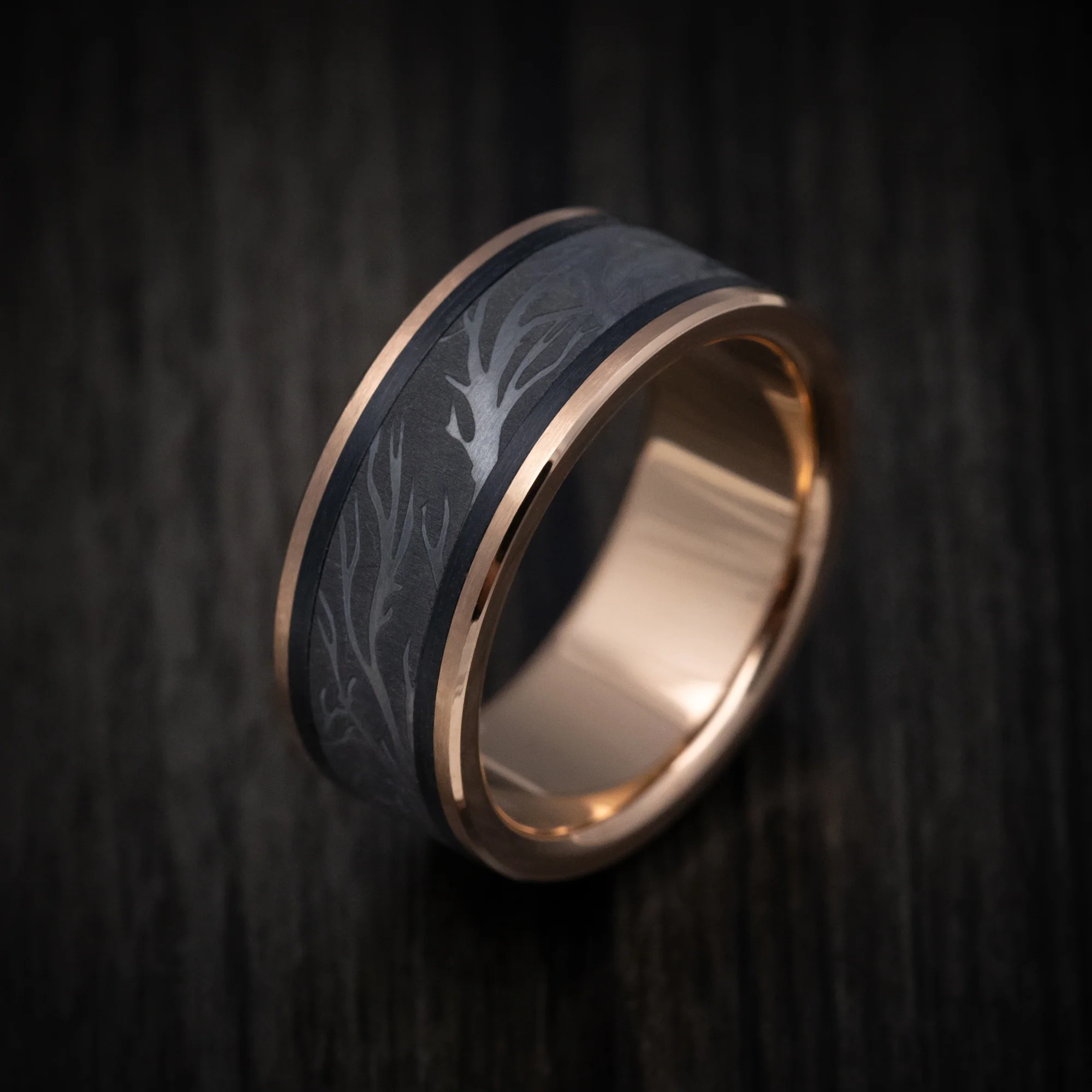 14K Gold and Tantalum Men's Ring with Tree Branch Design - Image 3