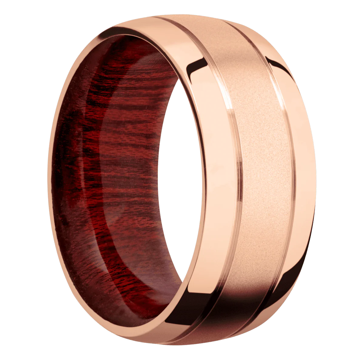 14K Rose Gold + Bead , Polish Finish + Blood Wood