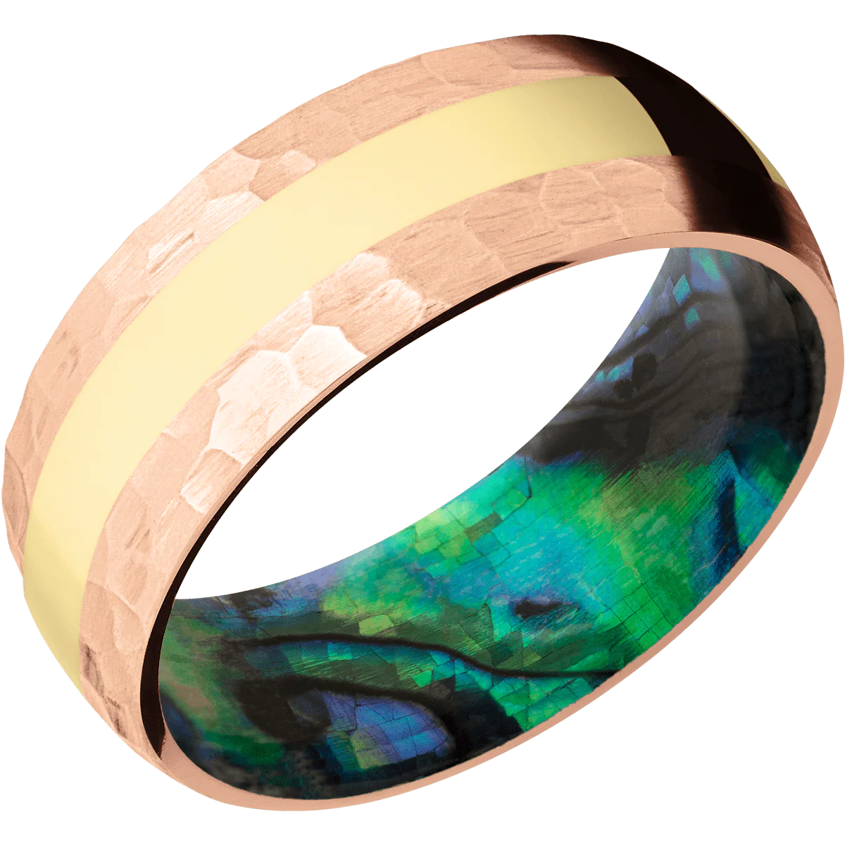 14K Rose Gold + Hammer Finish + Abalone - Image 2