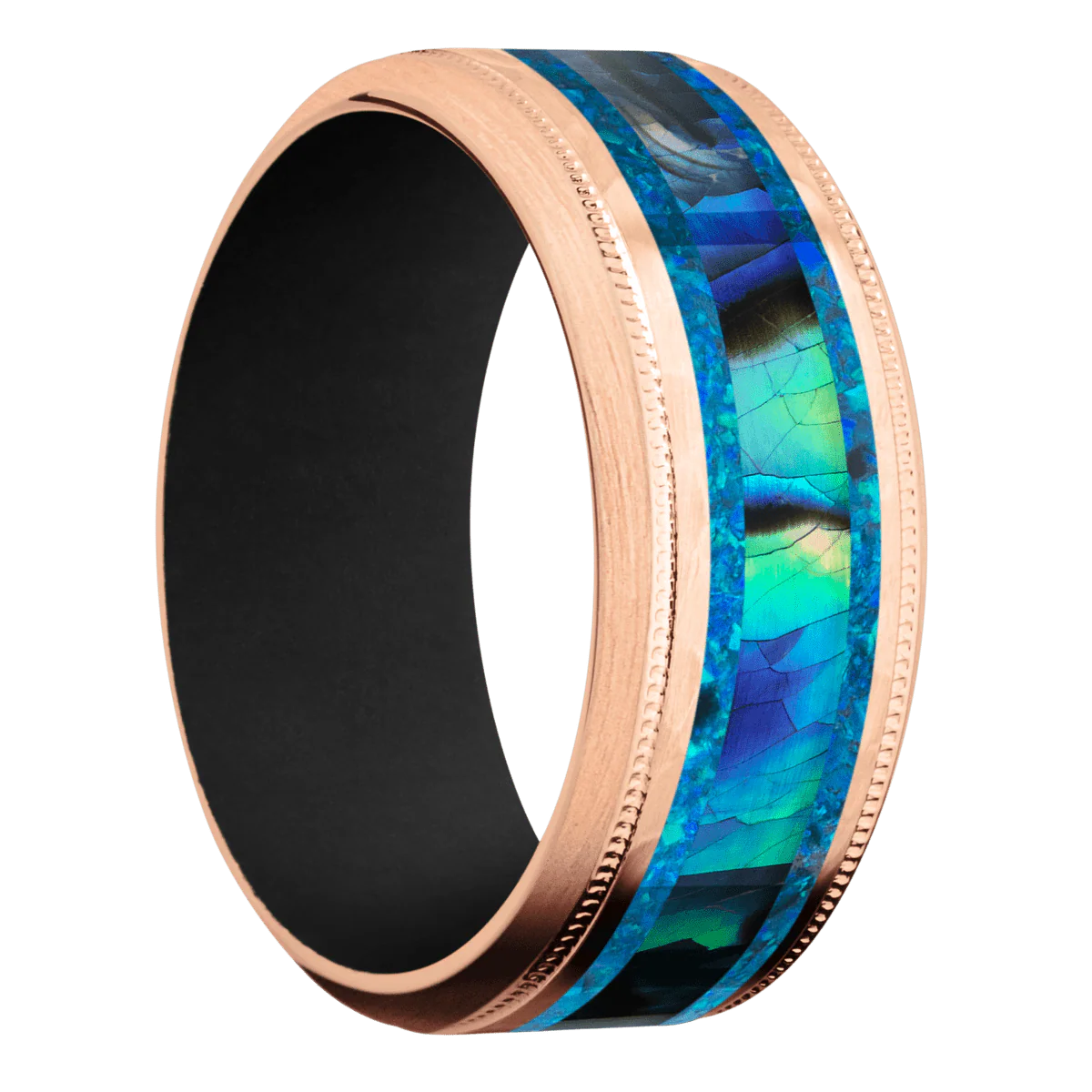 14K Rose Gold + Hammer , Satin Finish + Black