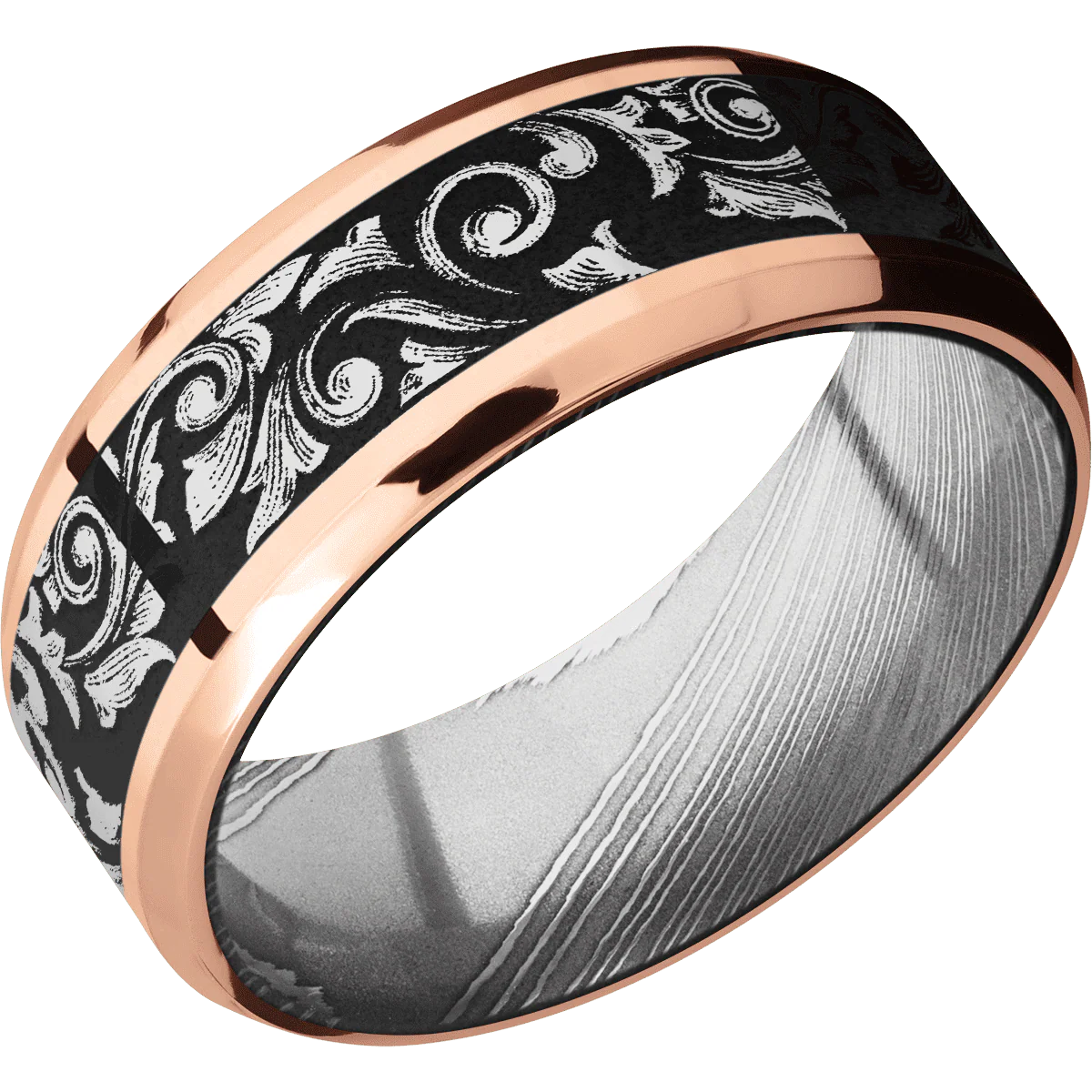 14K Rose Gold + Polish , Polish Finish + Damascus - Image 2