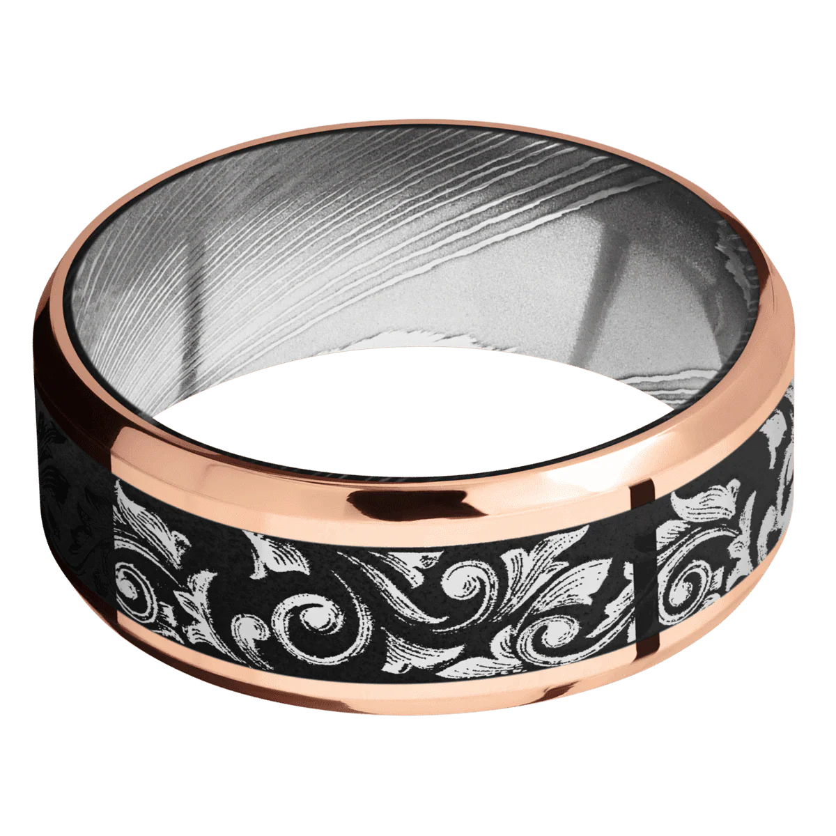 14K Rose Gold + Polish , Polish Finish + Damascus - Image 3