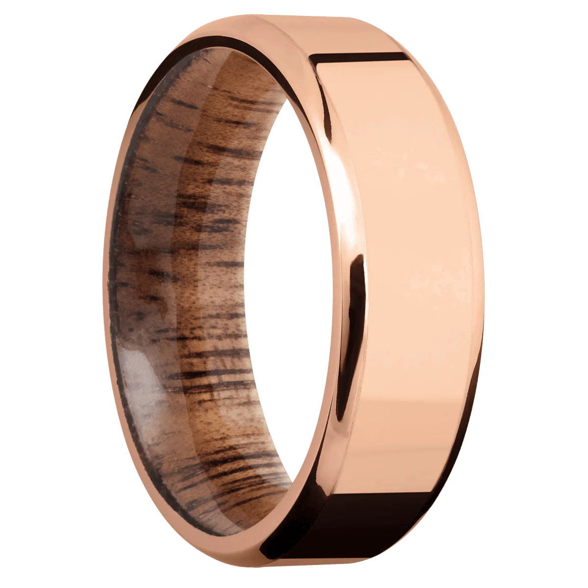 14K Rose Gold + Polish , Polish Finish + Koa