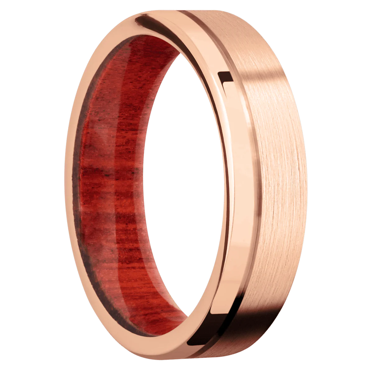 14K Rose Gold + Satin , Polish Finish + Red Heart