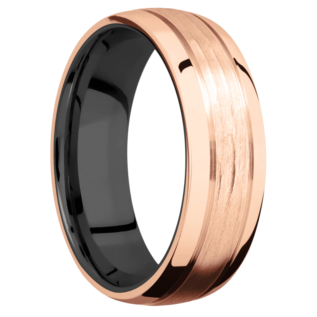 14K Rose Gold + Treebarkh , Polish Finish + Zirconium