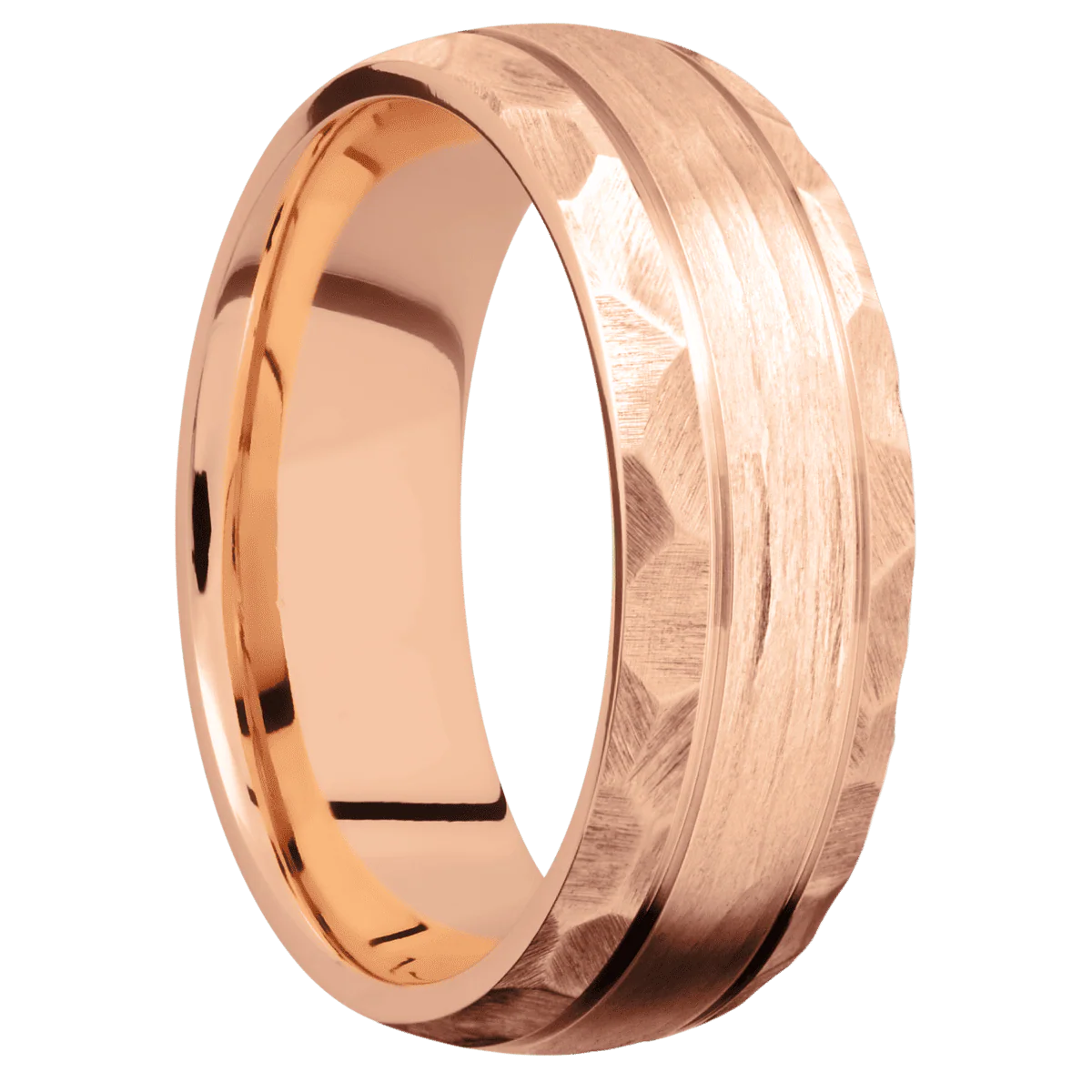 14K Rose Gold + Treebarkh , Rock Finish
