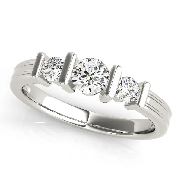 14K White Gold 3 Stone Round Diamond Engagement Ring