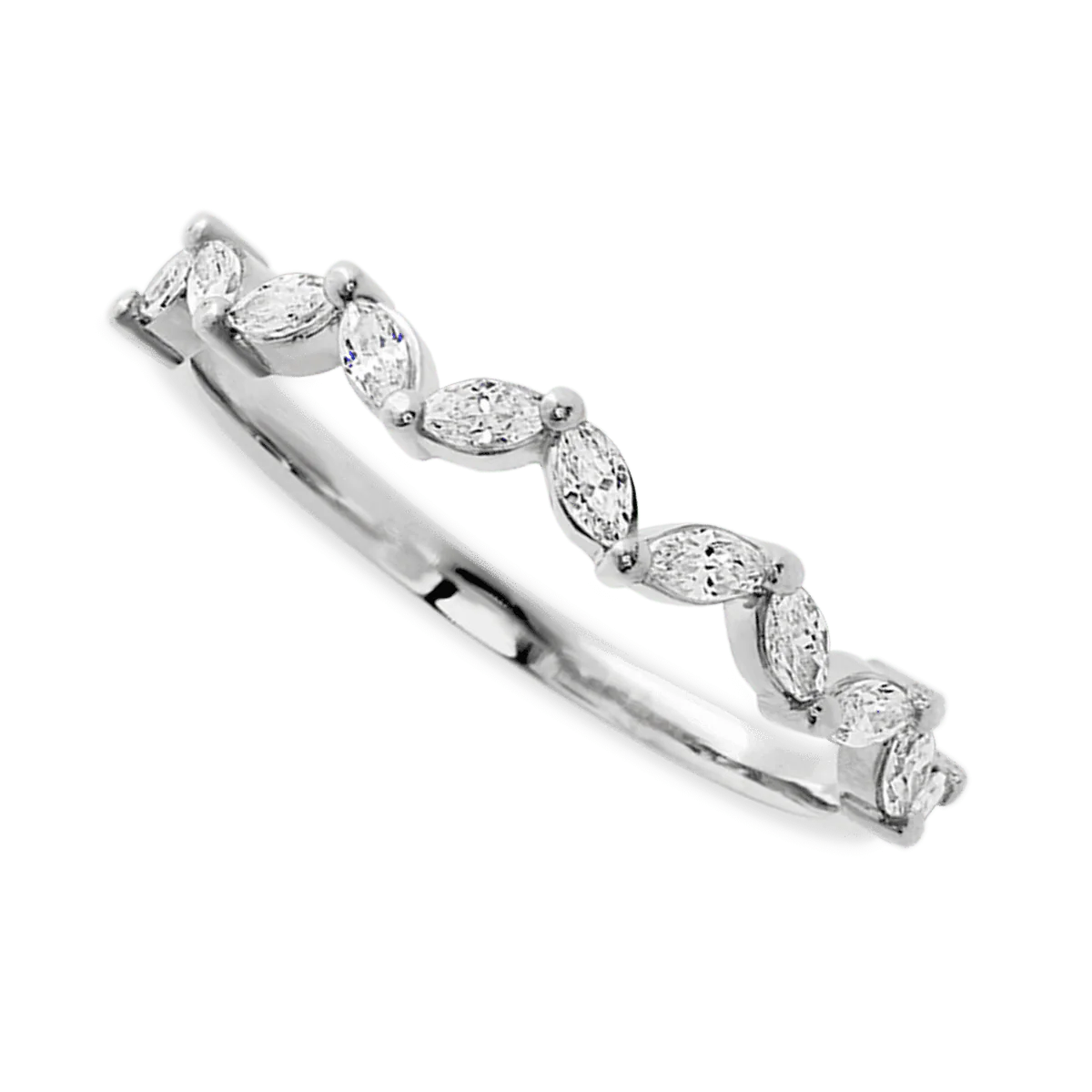 14K White Gold band with 11 Marquise Lab Grown Diamond having TCW-.33 - Image 3