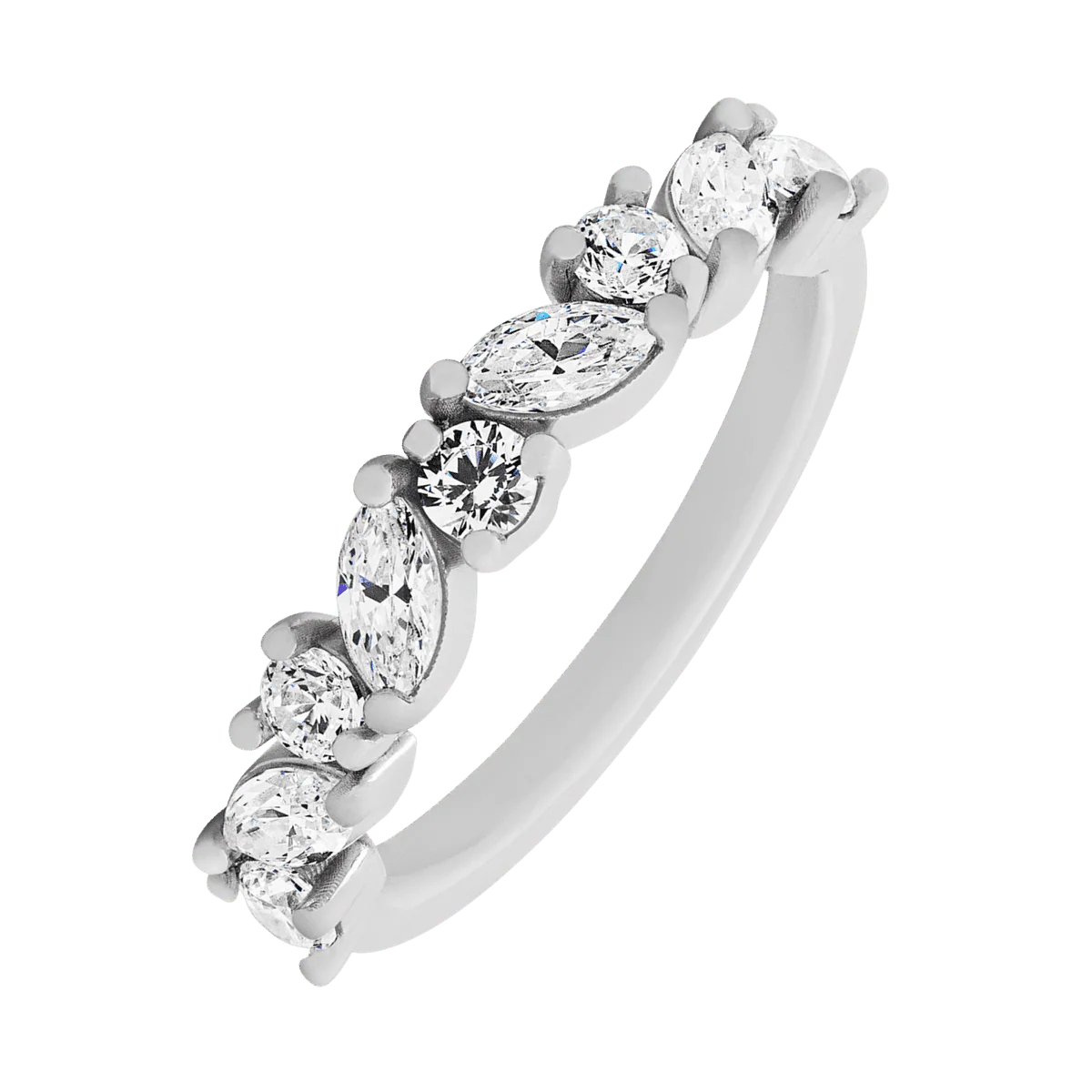 14K White Gold band with alternating 5 Round Lab Grown Diamond and 4 Marquise Lab Grown Diamond having TCW-.85