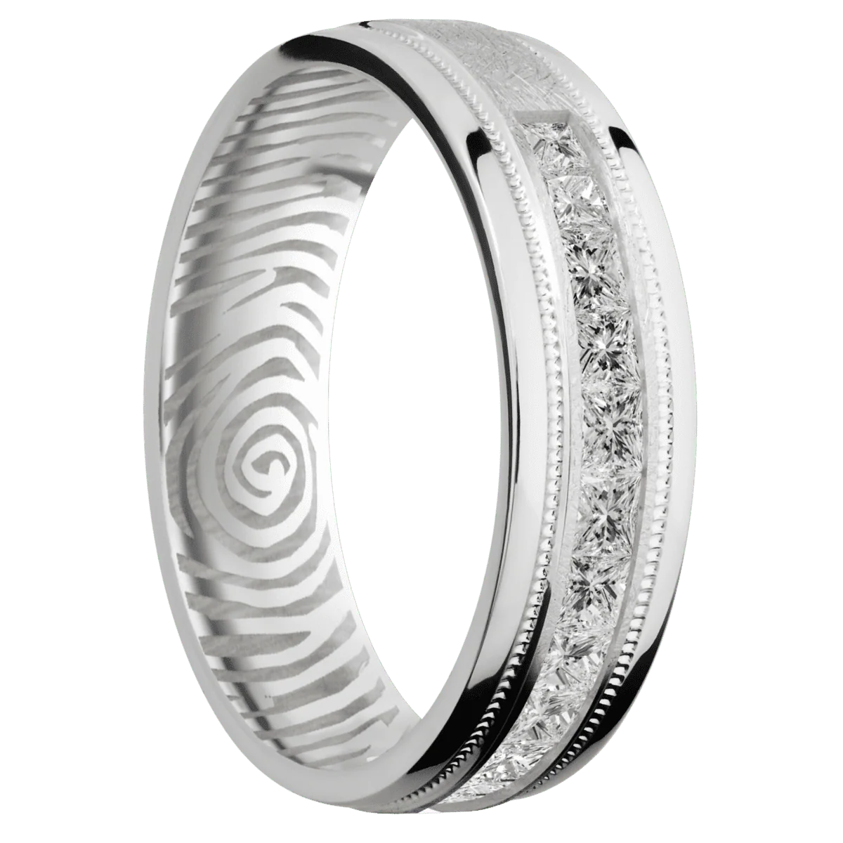 14K White Gold + Distressed , Polish Finish
