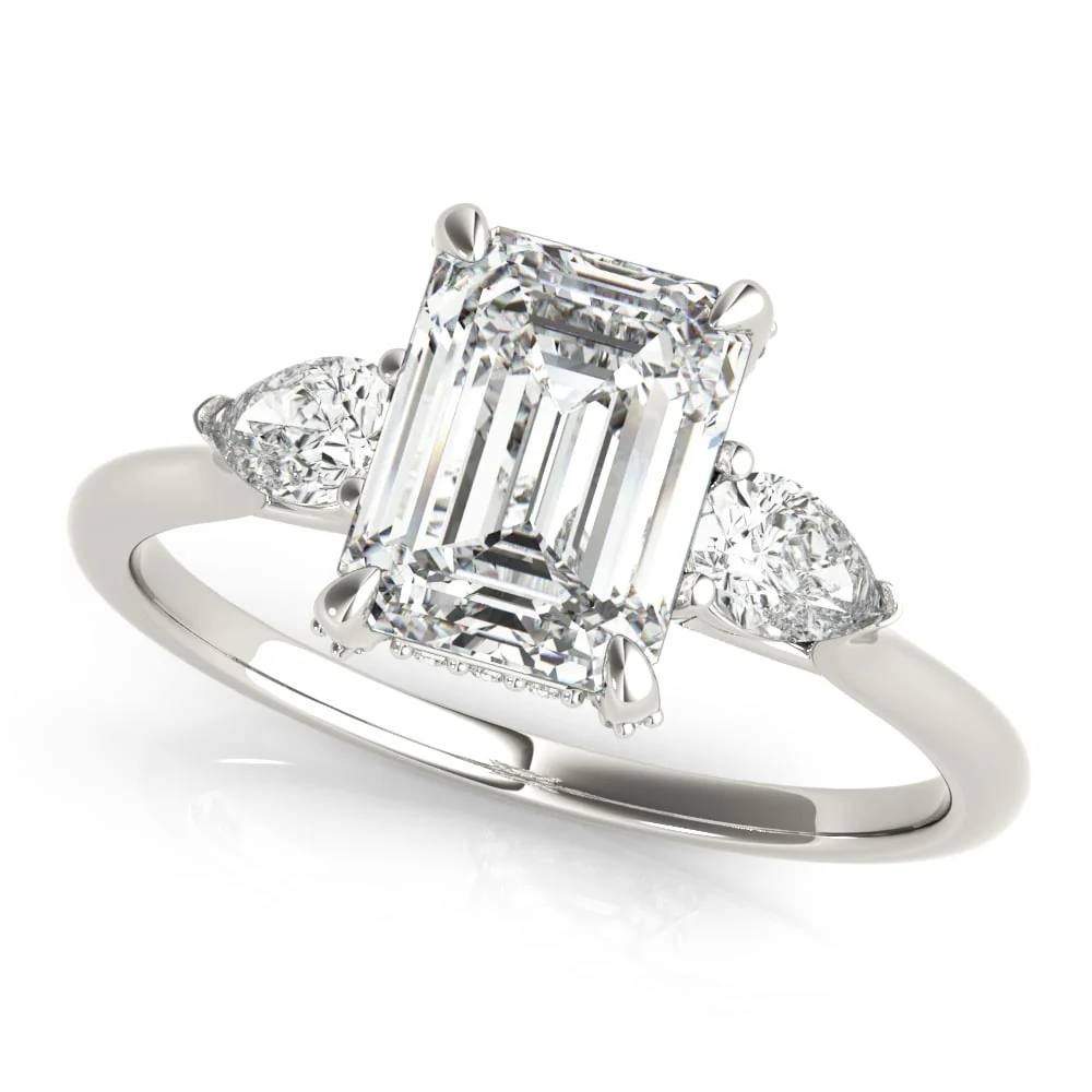 14K White Gold Emerald Cut Diamond Three-Stone Engagement Ring