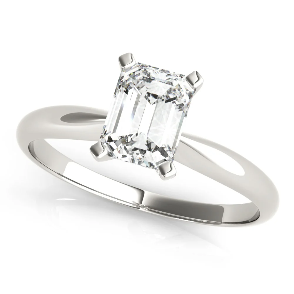 14K White Gold Emerald Cut Solitaire Engagement Ring