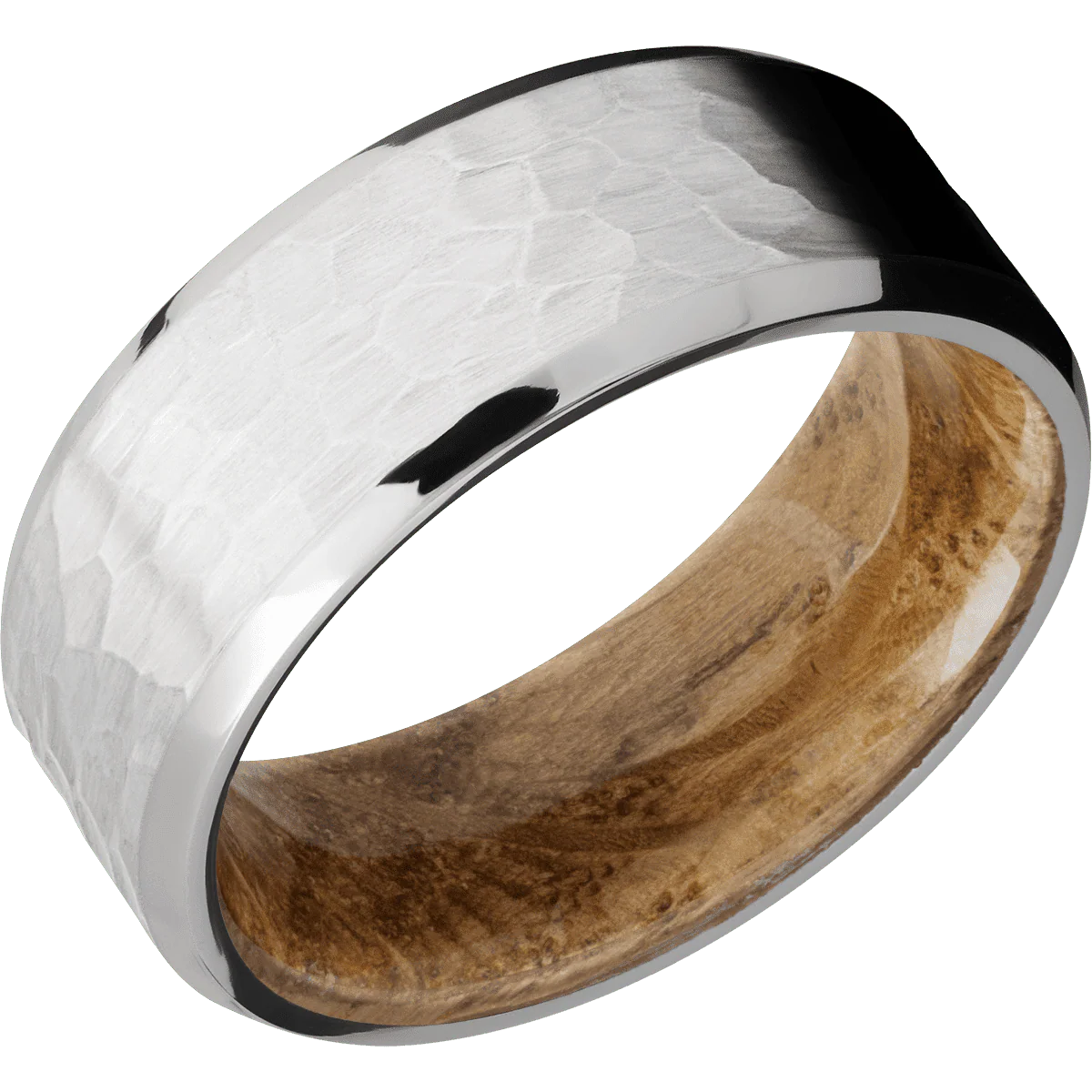 14K White Gold + Hammer , Polish Finish + Whiskey Barrel - Image 2