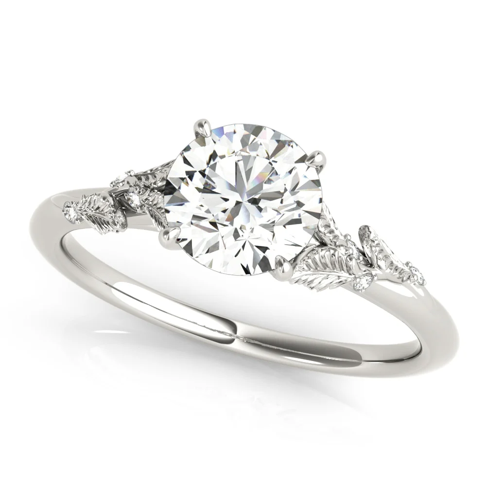 14K White Gold Nature Inspired Round Diamond Engagement Ring