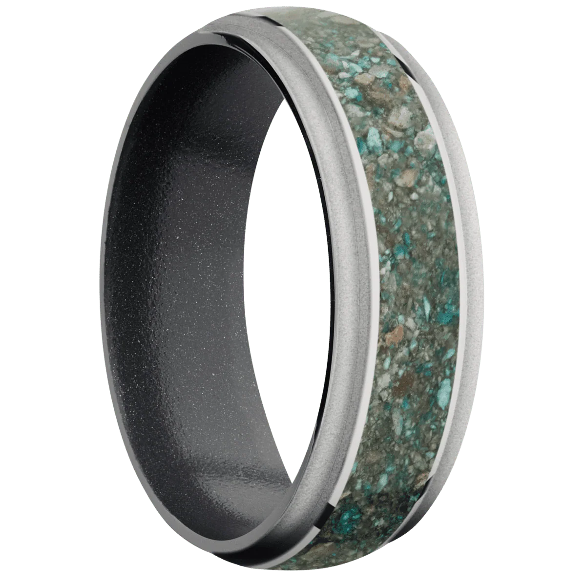 14K White Gold + Polish , Bead Finish + Dark Grey