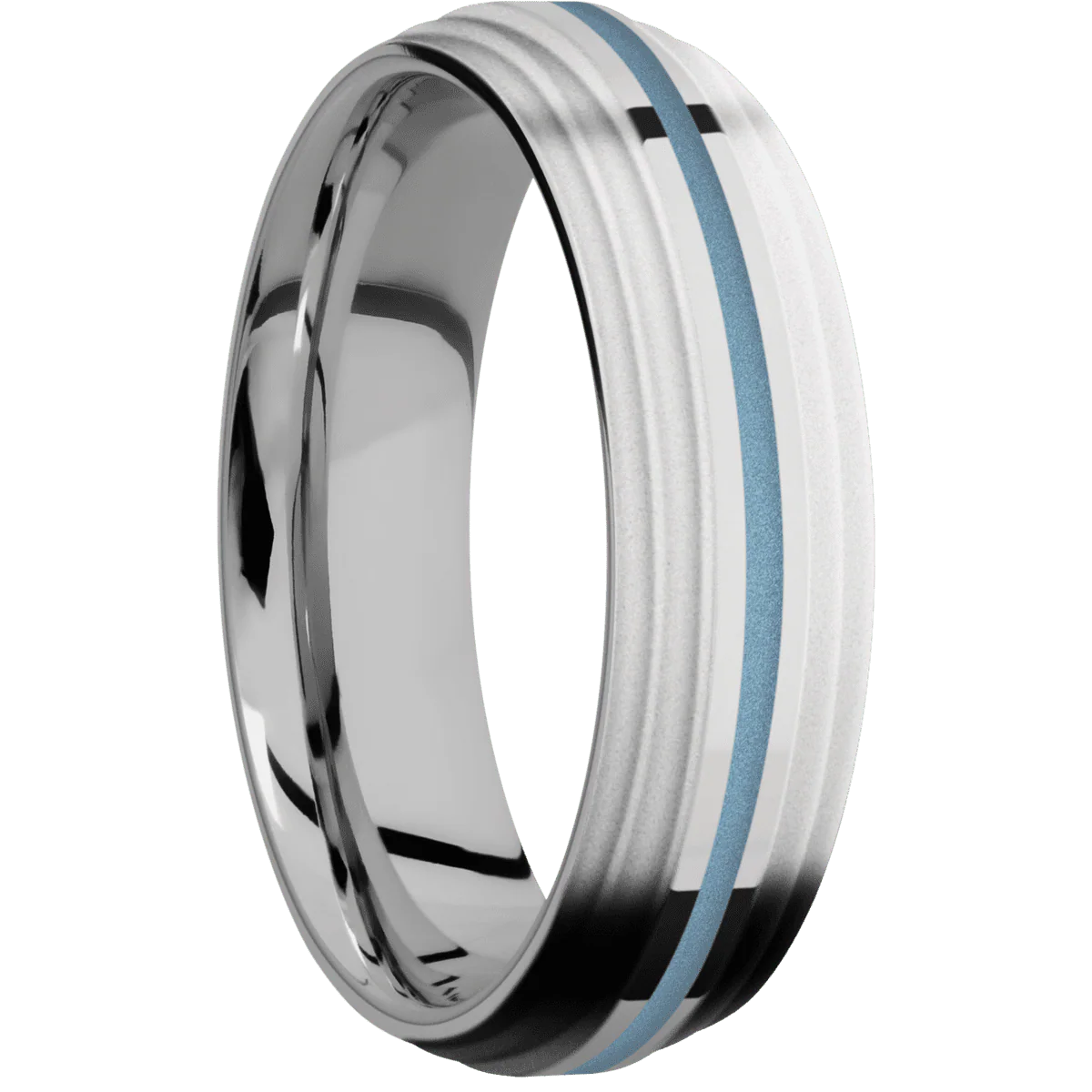 14K White Gold + Polish , Bead Finish + Titanium