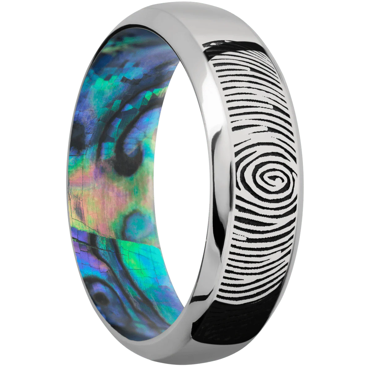 14K White Gold + Polish , Polish Finish + Abalone
